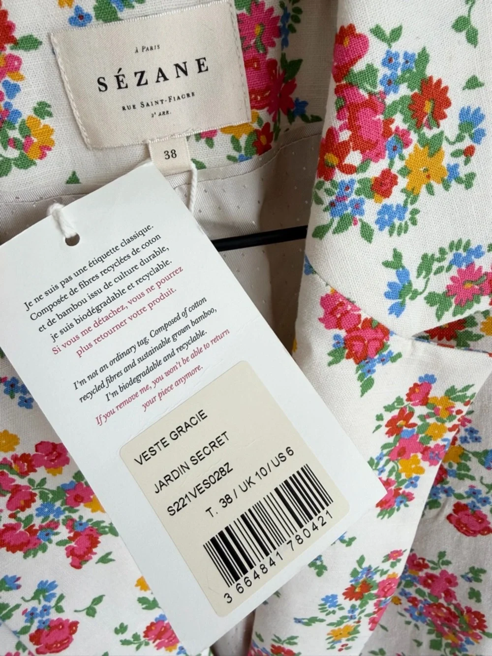 Sezane Gracie Jacket Jardin Secret Floral Size 6 NWT